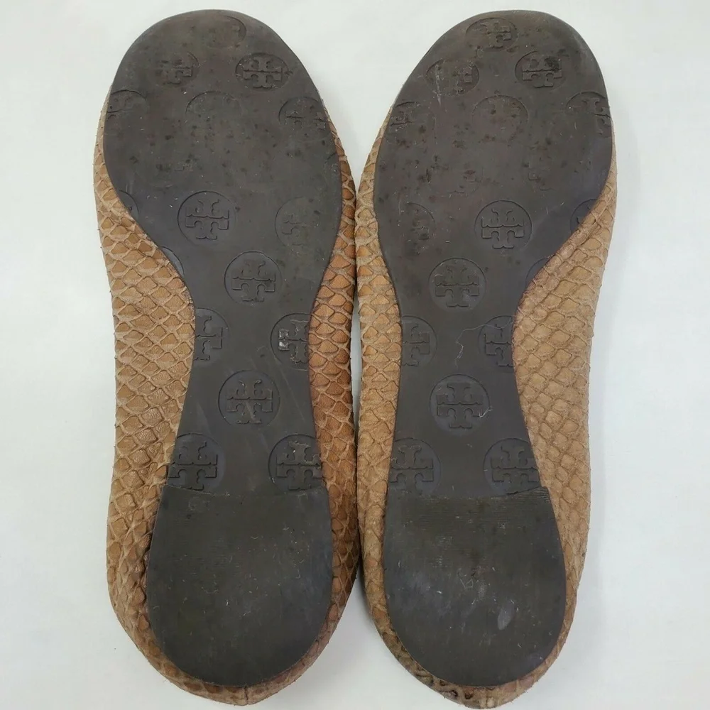 TORY BURCH Brown Reva Ballet Flat Snake Skin Leather Women's Sz 6.5 M